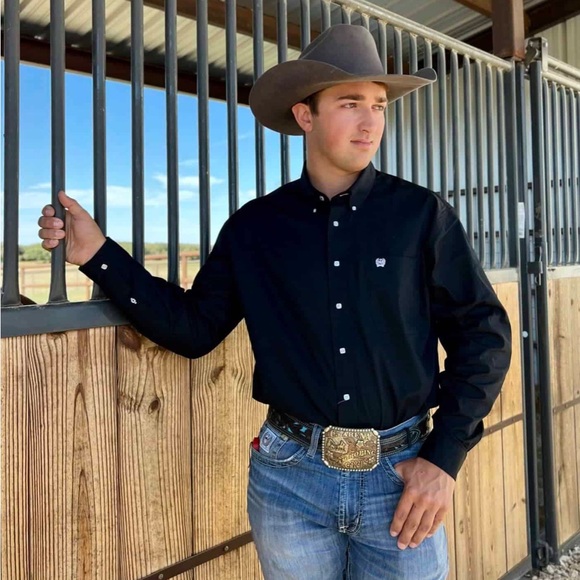 Cinch Other - Cinch Men’s Solid Black Long-Sleeve Button Down - M